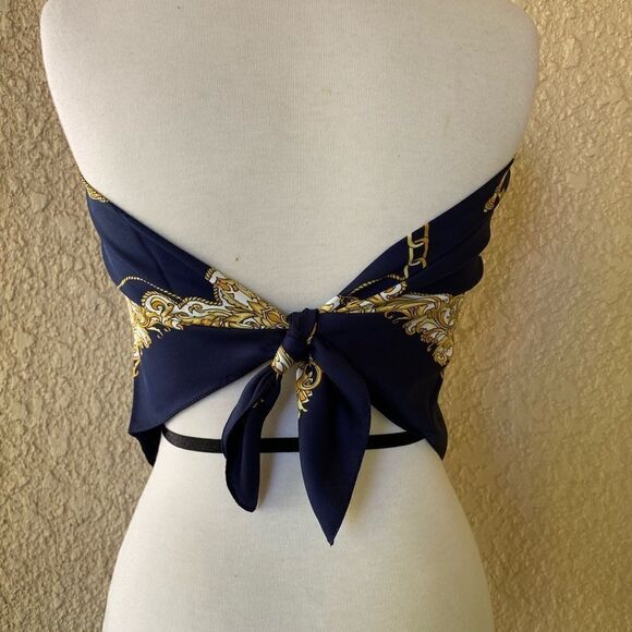 LAHMY By Patricia Paris Navy Blue and Gold Square Scarf 30.5 in x‎ 30.5 in - Picture 5 of 10